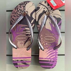 Havaianas Women's Leafy Sandals - Brown and Purple